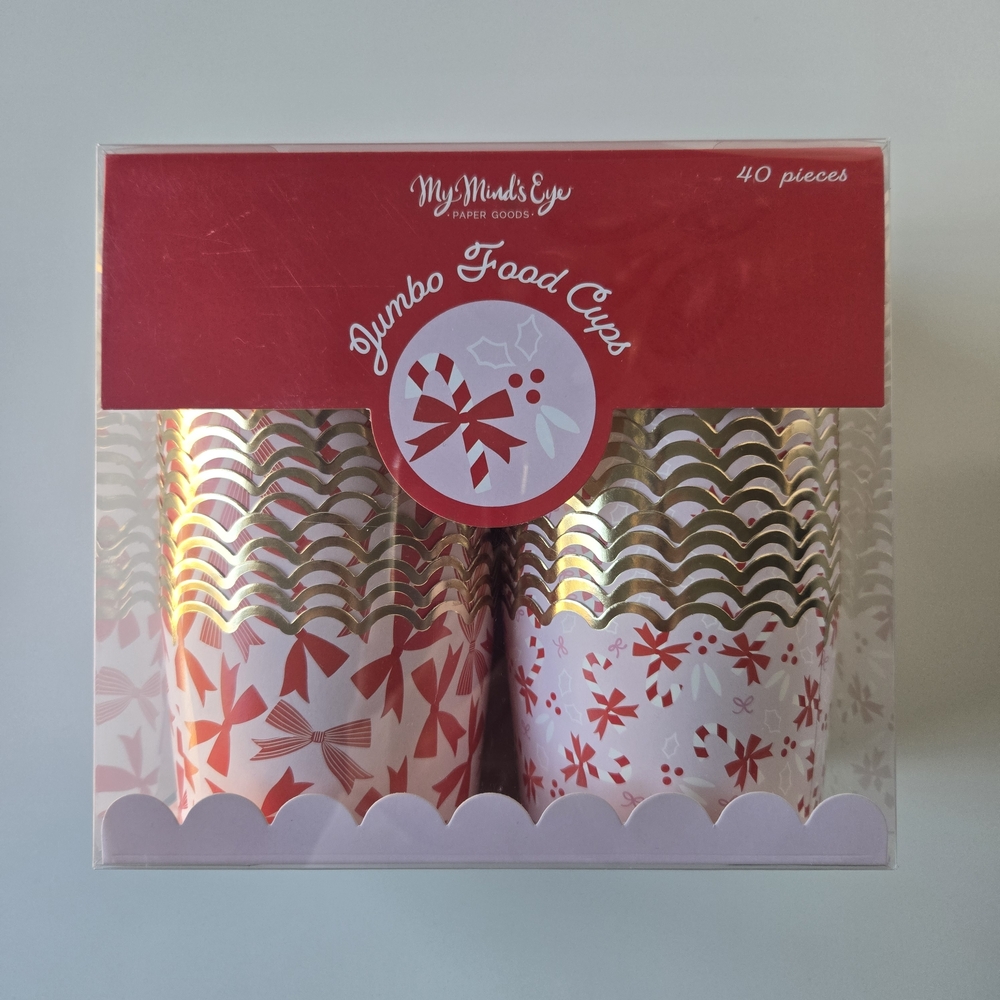 40PC. My Mind's Eye Gold & Red Bows Party Food Cups